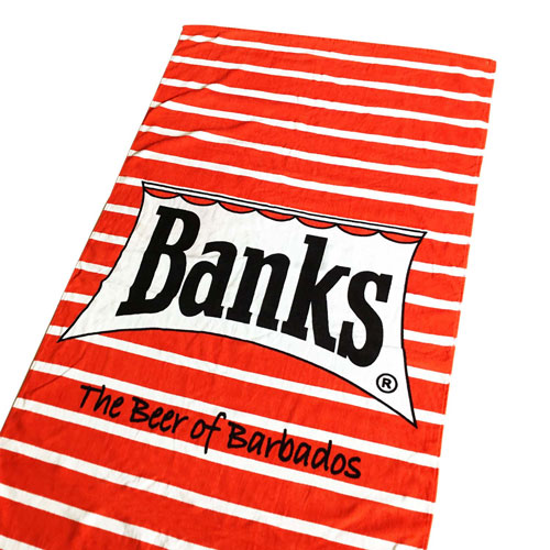 Barbados Souvenir - Banks "The Beer of Barbados" Red and White Striped Beach Towel